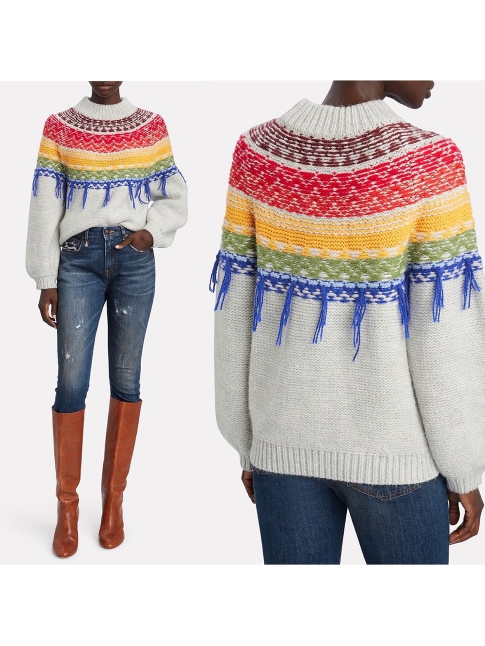 SAYLOR Payton Fair Isle Sweater Tassels M